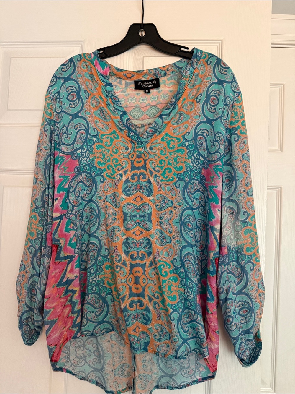 Sundance Teal Paisley Tunic with Pink and Gold Accents